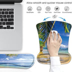 Ergonomic Mouse Pad Wrist Support and Keyboard Wrist Rest Set with Coasters, Non-Slip PU Base, Easy Typing and Relieve Wrist Pain, Perfect for Home Office Working Studying, Shore Palms Tropical Beach
