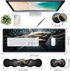 Ergonomic Keyboard Wrist Rest & Mouse Pad Wrist Rest Set, Large XXL Gaming Desk Mat 31.5"x 11.8" with Non-Slip Base, Memory Foam, Easy Typing Pain Relief for Home & Office, American Flag Shark