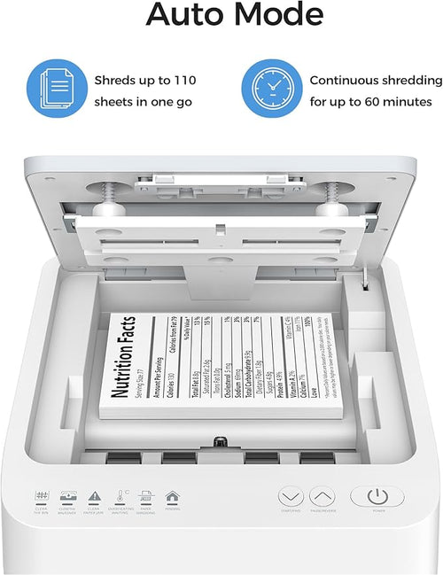 110-Sheet Micro-Cut Paper Shredder Auto Feed Shredders P-4 High Security for Home Office 6.8 Gallon Bin with Casters