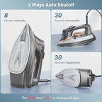 IRONDAY Steam Iron for Clothes with LCD Screen, 1700W Iron Non-Stick Ceramic Soleplate, Auto Shutoff, Self-Cleaning, Anti-Drip, Steam Burst, Spray Mist 10.14oz Water Tank Ironing Clothes for Home,Grey