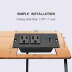 USB C Recessed Power Strip Fast Charge Desktop Power Station 2 Outlets 2 USB (PD20W & QC18W, Total 20W) Mountable Flat Plug Extension Cord Mount for Tabletop Sofa Cabinet Nightstand (USB C Black)