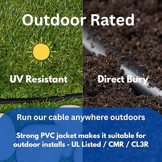 Elite 14/4 Speaker Wire 100ft, UL Listed, CMR/CL3R, (Riser/In-Wall & Outdoor/In-Ground (Direct Burial)- 100% Oxygen Free Pure Bare Copper (OFC), 14AWG/4-Conductor, 100ft Bulk Cable (105 strands) Black