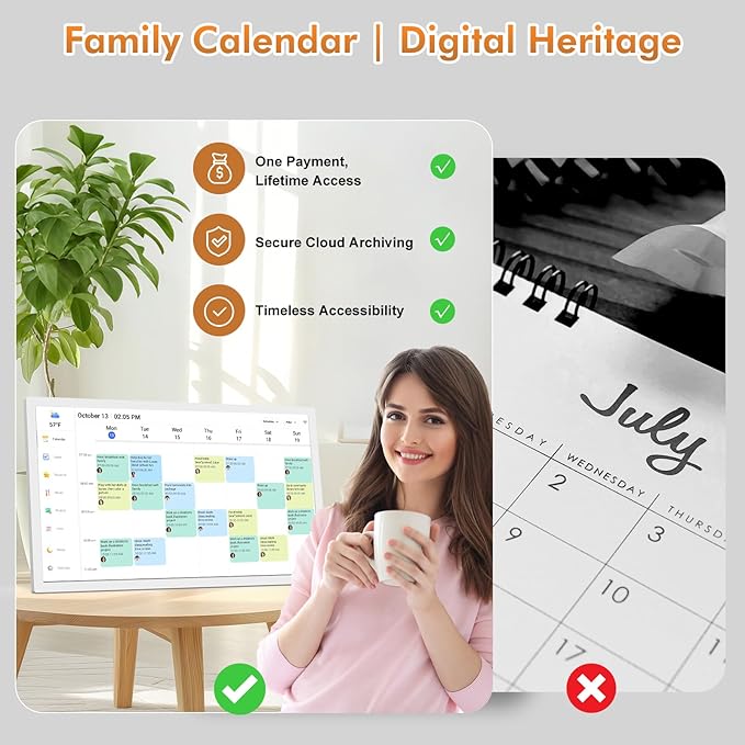 27" Smart Digital Calendar for-Family-Business-Schedules - 1920 x 1080 IPS Full HD Touch Screen Wall Mounted Electronic Calendar, Auto-Sync Google iCloud Outlook Calendars, Christmas Gift for Mom Dad