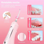 JNGOODS Cordless Water Dental Flosser Oral irrigator,JNGOODS 300ml Rechargeable Water flosser for Teeth IPX7 Waterproof 4 Modes Portable Oral Irrigator with 4 Jet Tips, Travel Home use (Pink)