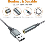 USB to 3.5mm Audio Jack Adapter, External Sound Card Converter Compatible with Headset, PC, Laptop, Mac, Desktops, Linux, PS4 and More Devices (Grey)