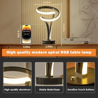 airnasa Modern Spiral RGB Table Lamp, Unique, 7 Colors 10 Light Modes LED, Touch Dimmable Cool Nightstand Lamps for Living Room Bedroom Office, Ideal Gift (Black)