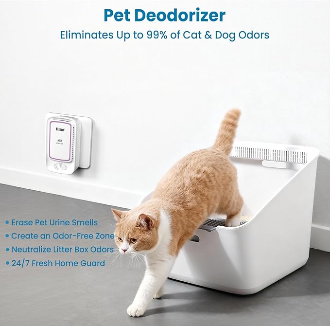 Cat Litter Deodorizer Plug in - Ozone-Free Negative Ion Air Purifier for Litter Box, Compact Odor Eliminator for Strong Pet Odors, Quiet Air Freshener for Home, Bedroom, Kitchen