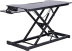 Rocelco Standing Desk Converter and Floor Mat - 31.5 Inch Sit Stand Up Dual Monitor Tabletop Riser with Tablet Mount, Height Adjustable Workstation - Deep Keyboard Tray - Black (R VADRB-MAFM)