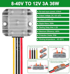 DC 8-40V to 12V Converter 3A 36W Regulated Voltage Power Converter IP68 Waterproof Transformer for Golf Cart Truck Boat Vehicle