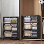 Extra Large Stackable Storage Bins with Lids & Wheels, 330QT-55QT/14GAL*6Pack Foldable Collapsible Closet Organizers Dark Storage Cabinet with Doors for Bedroom Dorm