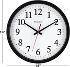 Westclox 14 Inch Round Office Wall Clock with Large Easy to Read Black and White Dial, Battery or Electric Powered, Quartz Accuracy, Glass Lens and Metal Hands, Analog Wall Clock