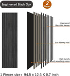ARMURO Wood Panels for Wall - 2 Pack Black Panels for Wall Decor - Black Oak Wood Veneer Sound Absorbing Panel - Black Wall Panels 12.6" W x 94.5" L
