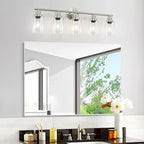 Guliaofo 5-Light Bathroom Vanity Lights, E26 Modern Brushed Nickel Bathroom Light Fixtures with Clear Glass Shade, Mirror Kitchen Hallway Cabinet Living Room Sconces Wall Lights