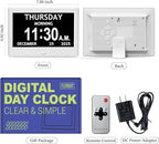 7'' Dementia Clock For Seniors, Large Display Digital Clock With Date, Time, Day Of Week for Elderly, Alzheimer, 1024*600P HD, 10 Reminders & 8 Alarms, Auto Dimming & DST, Remote Control, White