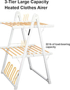 SHARNDY Electric Heated Clothes Drying Rack,Foldable Heated Garment Dryer with Timer Shut-Off Laundry Rack for Clothes Shoes Socks,Aluminum Alloy,White,Plug & Play,(39.37x25.98x23.82in)