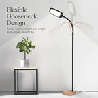 Brightech Litespan Slim LED Floor Lamp - Modern Reading Light Over Chair for Living Rooms & Offices, Tall With Adjustable Gooseneck, Crafts Work Light, Dimmable Standing for Bedroom - Wood