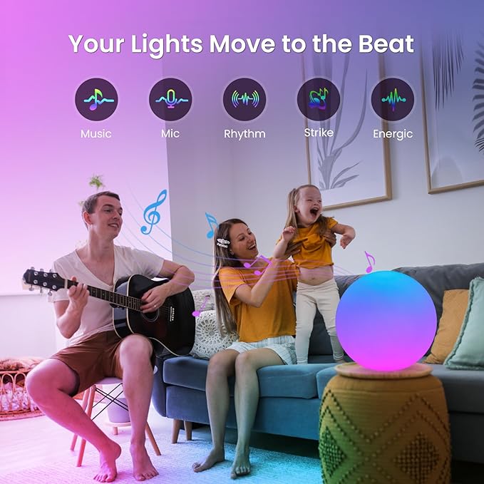 LOFTEK Color Changing Night Light, Smart LED Lamp with Bluetooth APP and Remote Control, 220 Scene Modes, 8-inch RGB Ball Mood Lighting for Living Room (Corded Electric)