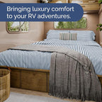 RV Short Queen Sheet Set 60 X 75 - 4 Piece RV Short Queen Bed Sheets - Soft, Breathable & Cooling - Designed for Bunks, Trailers & Campers - Fits 8” to 12" Mattress - Luxury Bedding - Blue Stripes 2