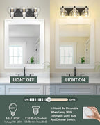 METWET Bathroom Light Fixtures, 3-Light Black and Brushed Nickel Bathroom Vanity Light, Modern Wall Sconces with Globe Clear Glass Shade, Vanity Lighting Fixtures Over Mirror, VL195-KN-3