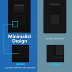 LIDER Black Minimalist Decorator Switch, Frameless Light Switch, On/Off Rocker Switch, Single Pole, Residential Grade, 3 Wire,15A 120-277VAC 10 Pack