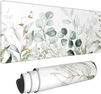 Green Gold Leaves and Branches Extended Big Mouse Pad Large,XL Gaming Mouse Pad Desk Pad,31.5x11.8inch Long Computer Keyboard Mouse Mat Mousepad with 3mm Non-Slip Base for Home Office Work