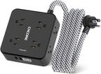 Surge Protector Power Strip - CHCORE 6Ft Braided Extension Cord with 8 Outlets with 4 USB (2 USB C) Charging Ports, Flat Plug Multi Plug Outlet Extender Charging Station for Home Office, ETL, Black