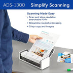 Brother ADS-1300 Compact Desktop Scanner | Scan Speeds of Up to 30ppm | Single Pass Double-Sided Scanning