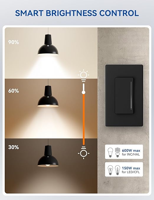 ELEGRP Smart Dimmer Light Switch DTR10, Single Pole Setup, 2.4GHz Wi-Fi Touch Dimmer Compatible with Alexa and Google Assistant, Needs Neutral Wire, No Hub Required, UL&FCC Listed, Black, 2 Pack