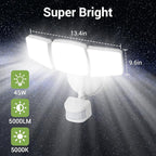 NOVOSTELLA Security Lights Motion Sensor, 1Pack LED Flood Lights Outdoor with Remote, Dusk to Dawn 45W 5000lm 5000K, 3 Heads Wired Wall Adjustable Floodlights, IP65 Waterproof for Garage Yard House