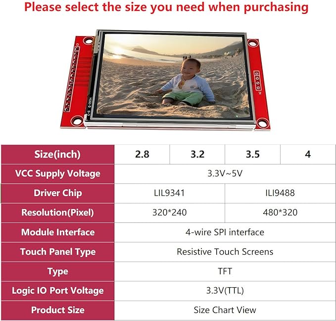 WWZMDiB TFT LCD Touch Display Module SPI Interface for Arduino (3.2", 320x240, ILI9341)