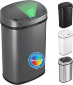 iTouchless 13 Gallon Oval Sensor Trash Can with Odor Filter, Automatic Motion Sensor Kitchen Bin, Slim Curved Soft-Close Gunmetal Gray, Dark Metallic Finish for Office & Garage
