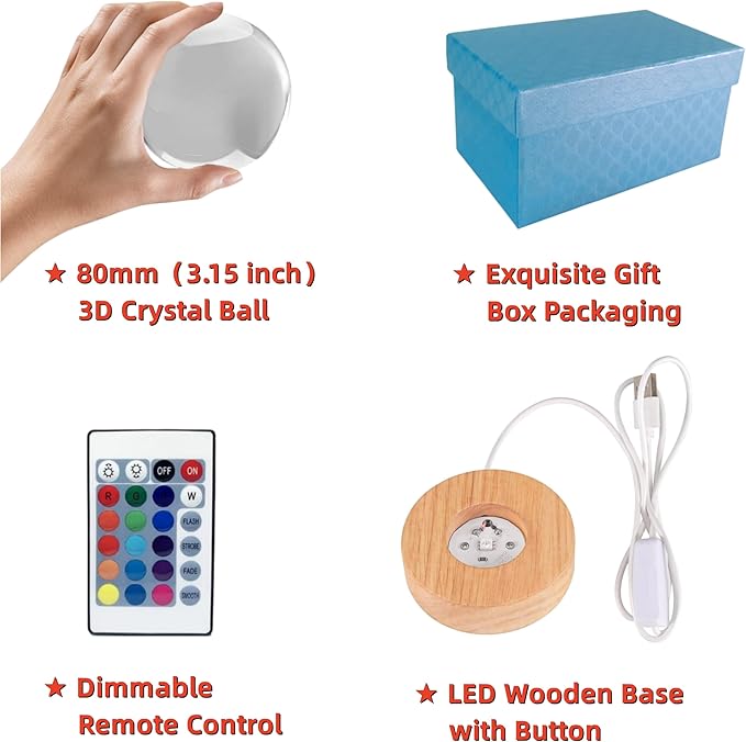 Conalisk 3D Koala Crystal Ball Lamp,Lifelike Bear Crystal Night Light,16 Colors Changing Light,Dimmable Remote Control,Desk Koala Lamp (M)