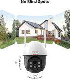 DEKCO Solar Security Camera Outdoor Wireless, Battery Powered, Panoramic Pan Tilt Zoom, Auto Motion Tracking, True 2K, Color Night Vision, Spotlight, 2-Way Talk