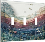 Bvtewkhz Wildflowers Rustic Flowers Floral Plants 3 Gang Triple Toggle Wall Plate Cover Vintage Mountain Decorative Light Switch Covers Electrical Faceplate Switch Plates for Bathroom Kitchen Home