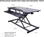 Rocelco 43" Height Adjustable Standing Desk Converter with Premium Dual Monitor Arm Mount - Tall Stand Up Tabletop Riser and Tablet Slot - Computer Workstation - Keyboard Tray - Black (R VADRB-43-MA2)