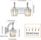 FDPBY Modern Bathroom Vanity Light, 2-Light Chrome Wall Sconce with Crystal Accents, Over Mirror Bathroom Lighting Fixture, 13.77" Long Dimmable Vanity Lamp for Makeup, Easy Installation