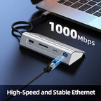 intpw P9R USB C Hub Ethernet, 10-in-1 USB-C Docking Station, Aluminum USB to Ethernet Adapter with 4K HDMI, PD 100W, 1Gbps RJ45, Type-C & 2 A 3.0 5Gbps, 2 Type-A 2.0, SD/TF Slot for MacBook, iPad
