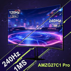 Amzfast 27 inch 240Hz Curved Gaming Monitor, FHD 1080P Monitor Gaming with Upgraded Built-in Speakers, MPRT 1ms with Fast VA Panel | 130% sRGB, 4000:1,1500R | 12 Months Warranty Exchange