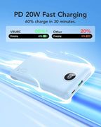 VRURC Portable Charger with Wall Plug and Cables, 10000mAh Power Bank with 22.5W Fast Charging USB Port,4 Outputs Dual Inputs Slim Compact Rechargeable Battery Pack Travel Accessories-Blue(1 Pack)