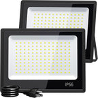 XXBSAZ 100W LED Flood Lights Outdoor, Plug-in & Hardwired Security Lights, IP66 Waterproof 6500K Daylight for Driveway, Garage & Backyard (2 Pack)