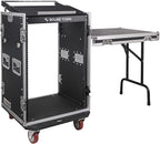 Sound Town Heavy-Duty 1/2" (12mm) Plywood 16U PA/DJ Rack/Road Case with 11U Slant Mixer Top, 20’’ Rackable Depth, DJ Work Table and Casters, 16-Space Size, Pro Tour Grade (STMR-16UWT)