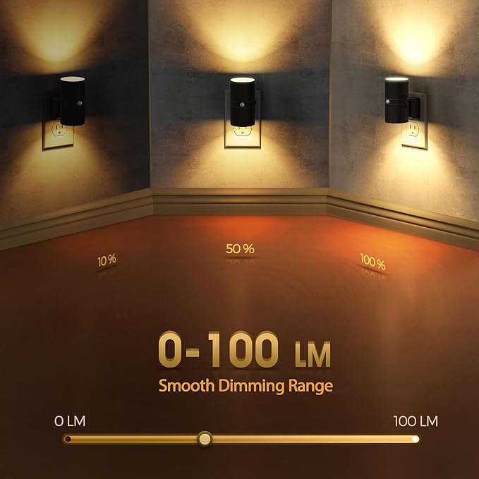 Briignite Motion Sensor Night Light,2 Pack Motion Activated Plug in Night Lights, 0-100LM Dimmable Soft White 3000K, Motion Sensor Light Indoor for Bathroom Hallway Bedroom Stairway Kid Elderly Pet