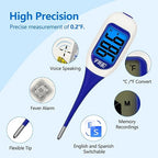 FDK Large LCD Screen Digital Thermometer for Fever, 10 Seconds Fast & Accurate Readings, Large LCD Dual Color Backlight Flexible Tip Ideal for Adults Kids and Babies FSA