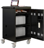 30-Device Mobile Charging Cart with Power Strip, Locks, Cable Management, Up to 16.3" Safe Charging Cabinet for Chromebooks, Tablets, Laptops. Black with Code Lock