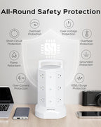 Power Strip Tower Surge Protector, JACKYLED 12 Outlets 6 USB (2 USB C) Charging Station, Extension Cord with Multiple Outlets, 1050J 1625W/13A Outlet Extender 6.5ft Extension Cord for Home Office