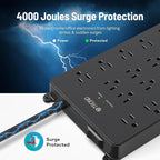 TROND Surge Protector Power Strip, 22 Widely Spaced Outlets with USB Ports, Wall Mount, 4000 Joules, ETL Listed, 10 ft Flat Plug Heavy Duty Extension Cord for Home, Office, Dorm Essential, Black
