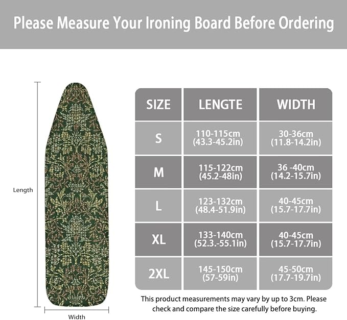 ZCFYGDX Breathable Ironing Board Cover Decor, Resist Scorching & Staining, 17x49 Wear & Soil Resistant Covers, Elastic Edges,3 Fasteners,Anti-Scorch Polyester Fabrics William Morris Prints