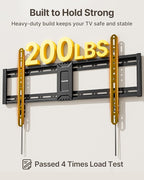 monTEK Heavy Duty Fixed TV Wall Mount for 43–95 Inch TVs, 1.1" Ultra Slim Low Profile Bracket, 200 lbs Capacity, Max VESA 800x400mm, Fits 16"/18"/24" Studs, Space-Saving for Large Flat & Curved TVs