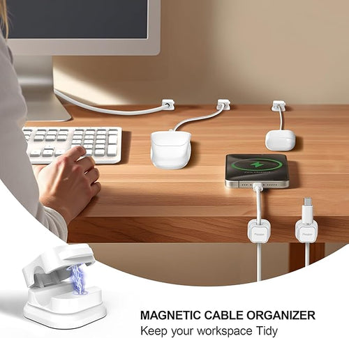 12 Pack Magnetic Cable Clip Organizer Cord Holder, Picozon Adhesive Cable Management, Wire Phone USB Charger Cable Holder, Keeper Organizer for Office Home Desktop Table - White