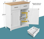 Buffet Cabinet with Storage, Coffee Bar Cabinet 26 x 30 Inches, Oak Top Sideboard Cabinet, Matte White Finish, Anti-Fall Drawers, Arched Doors, Adjustable Shelves